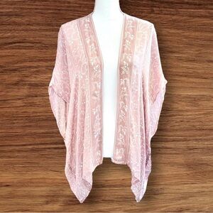 LOFT Summer Shawl Wrap Coverup Pink & White Floral Oversized Lightweight EUC